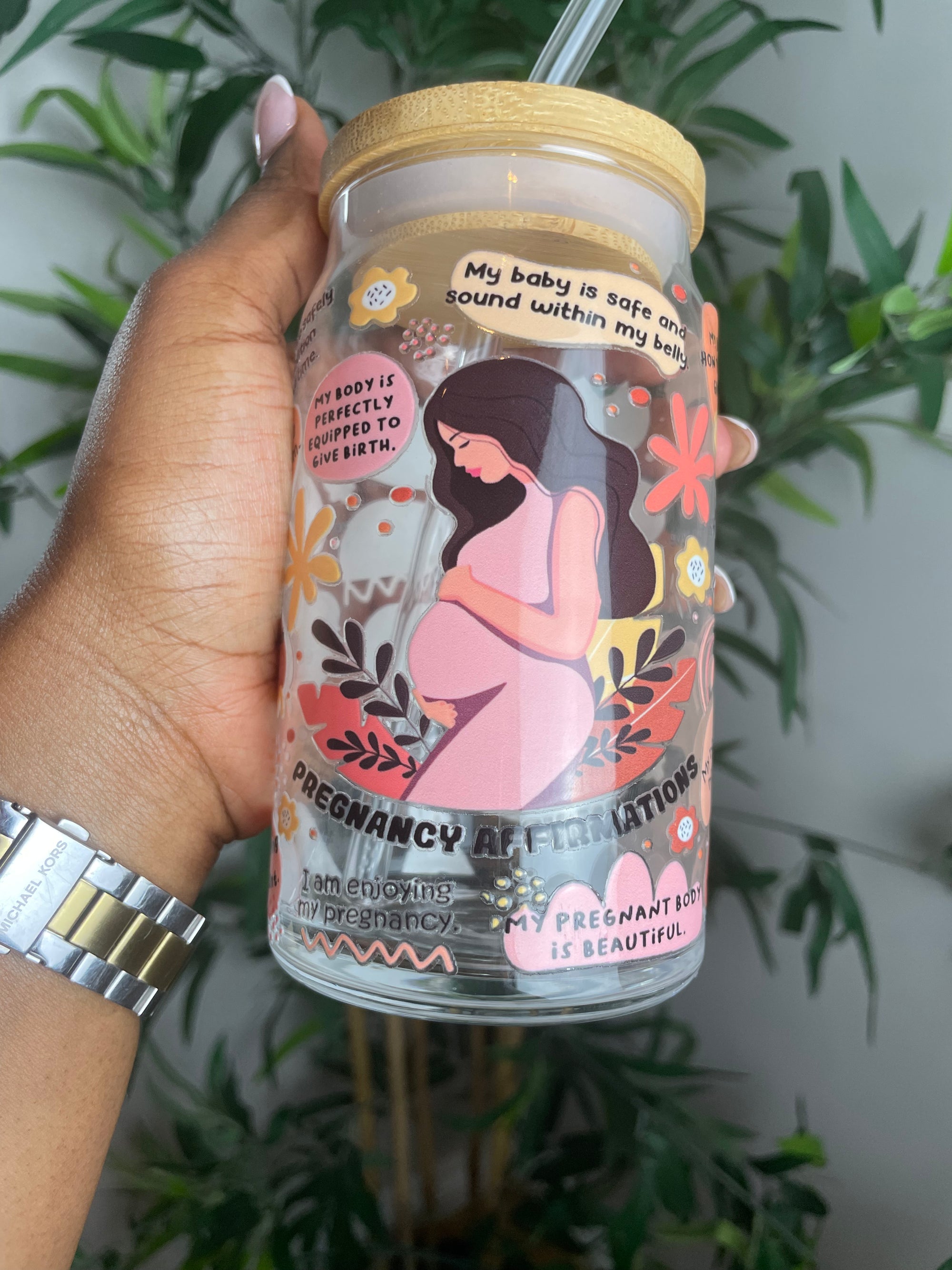 Pregnancy affirmation glass can
