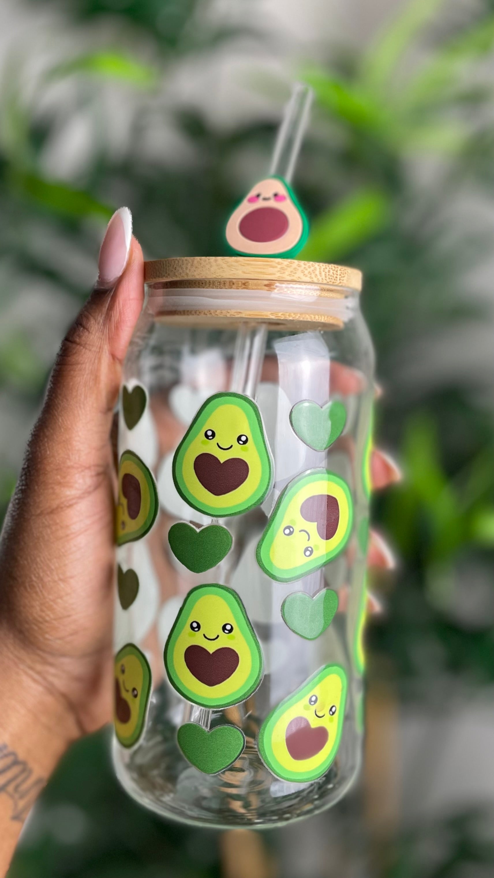 Smiley Avocado Glass Can