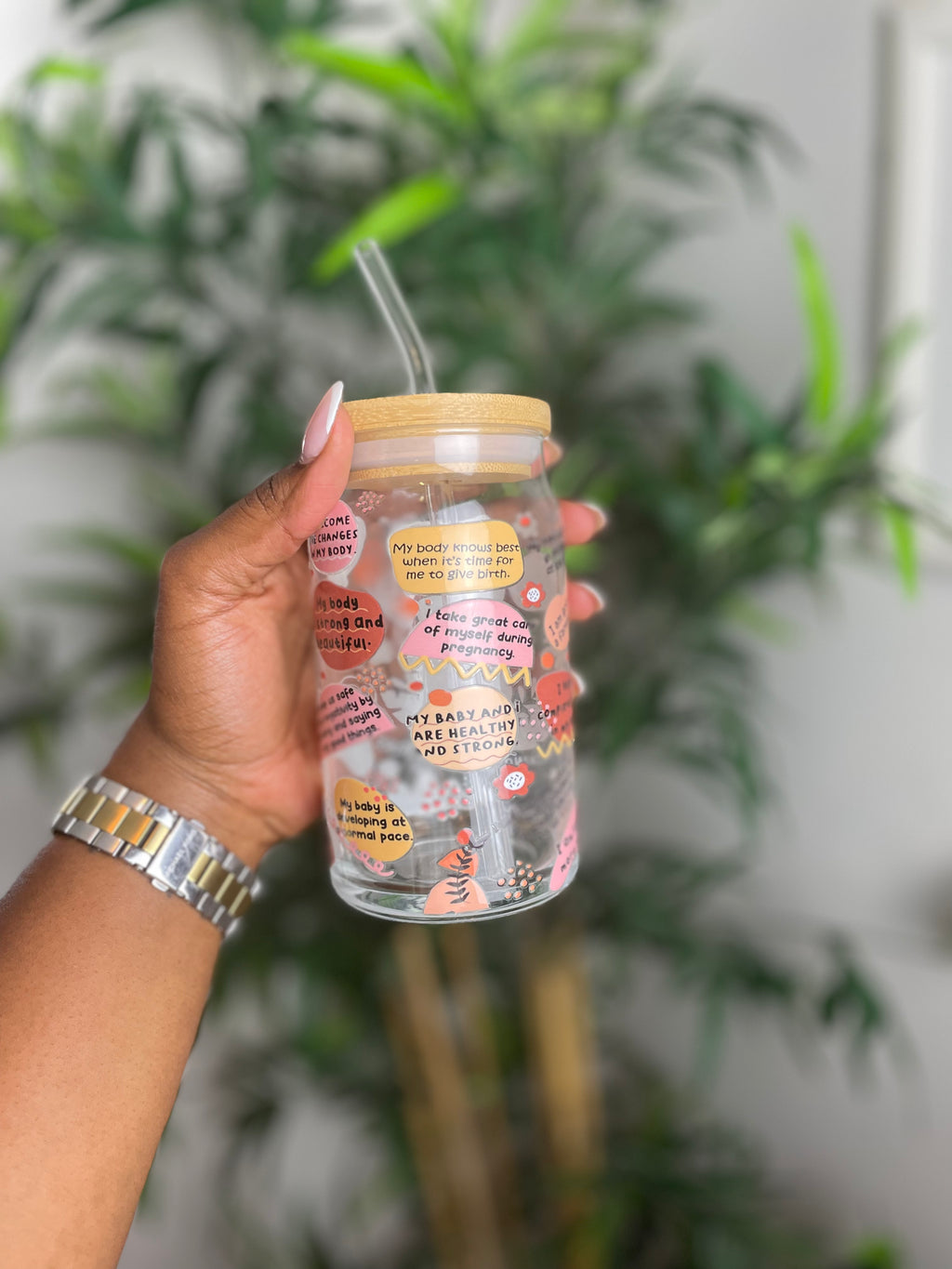 Pregnancy affirmation glass can