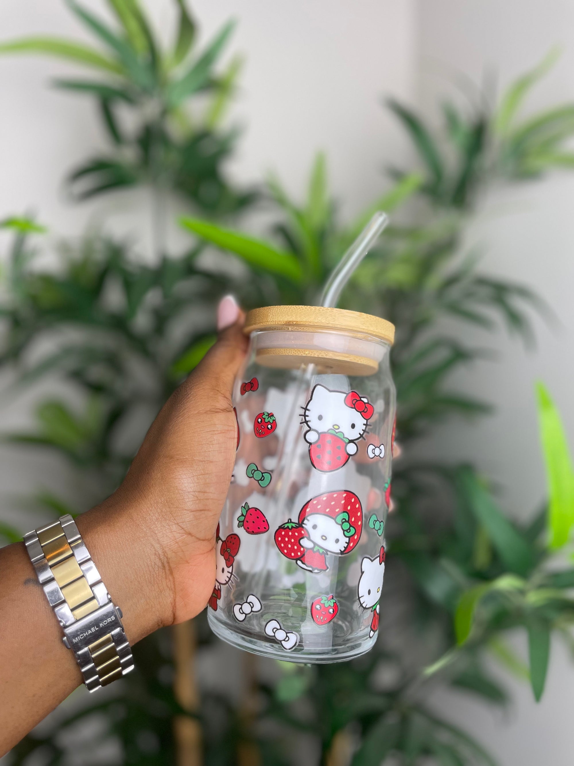 Red Kitten Strawberry Glass Can