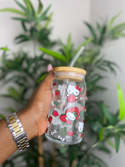 Red Kitten Strawberry Glass Can