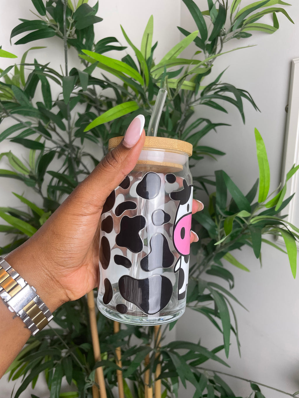 Cow Print Glass Cup