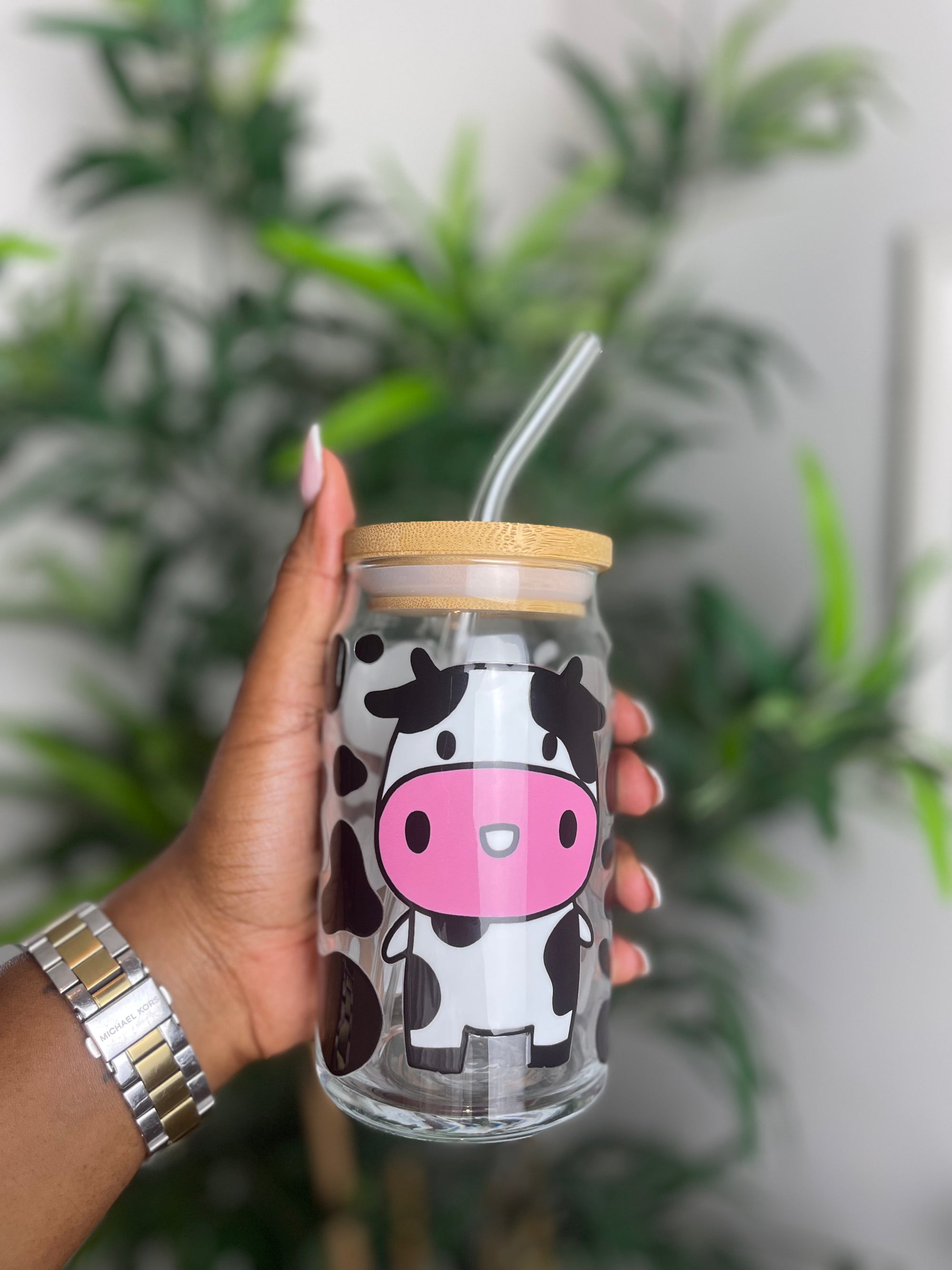 Cow Print Glass Cup