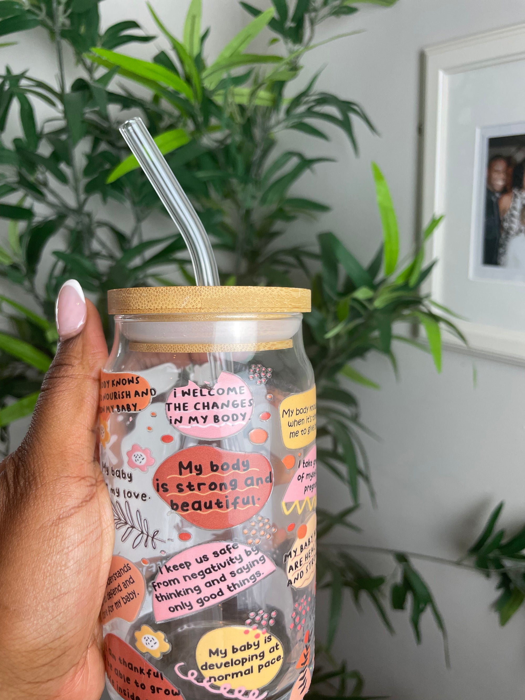 Pregnancy affirmation glass can