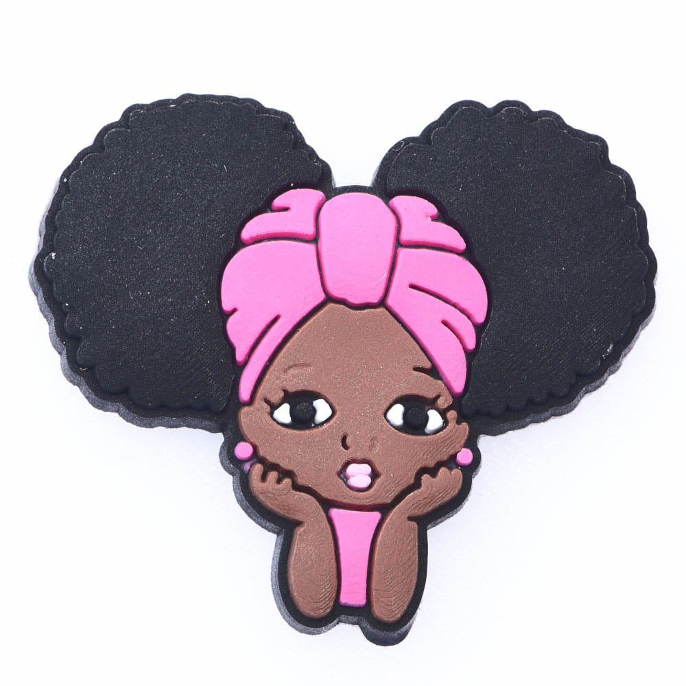 Little black girl- Afro puff hairstyle croc charm