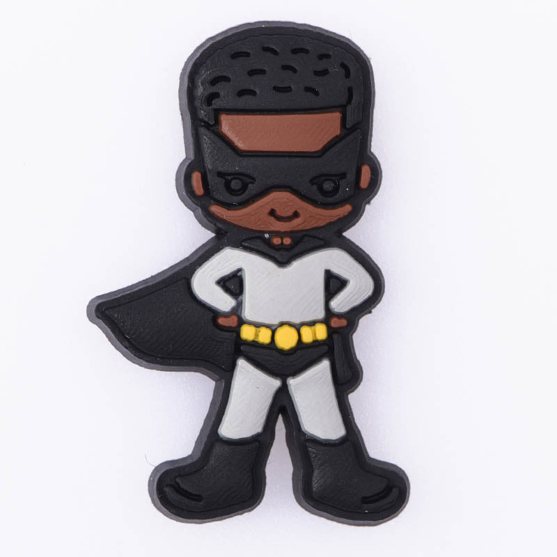 Black boy superhero croc charm